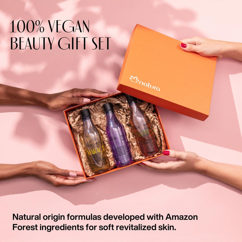 natura - Ekos Triple Phase Shower Oil Trio Lovers Set (3 Products) - Andiroba, Maracujá, and Açaí Shower & Bath Oil - Gift Box - Vegan Skin Care - Brazilian Beauty Secrets - Self Care & Body Care Infinity Warehouse