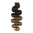 Hairro Tape in Human Hair Extensions 20 Inch Long Wavy 100g 40pcs/pack Ombre Dark Brown to Light Brown Body Wave Thin Silky Seamless Skin Weft Glue in 2 Tones Human Hairpieces Hairro