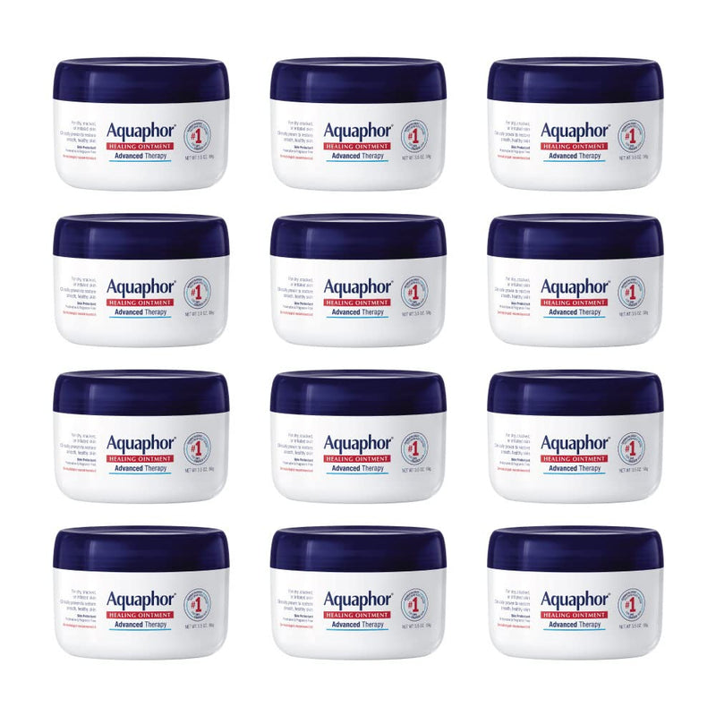 Aquaphor Healing Ointment Advanced Therapy Skin Protectant, Dry Skin Body Moisturizer, 3.5 Oz Jar, 12 Count (Pack of 4) Infinity Warehouse