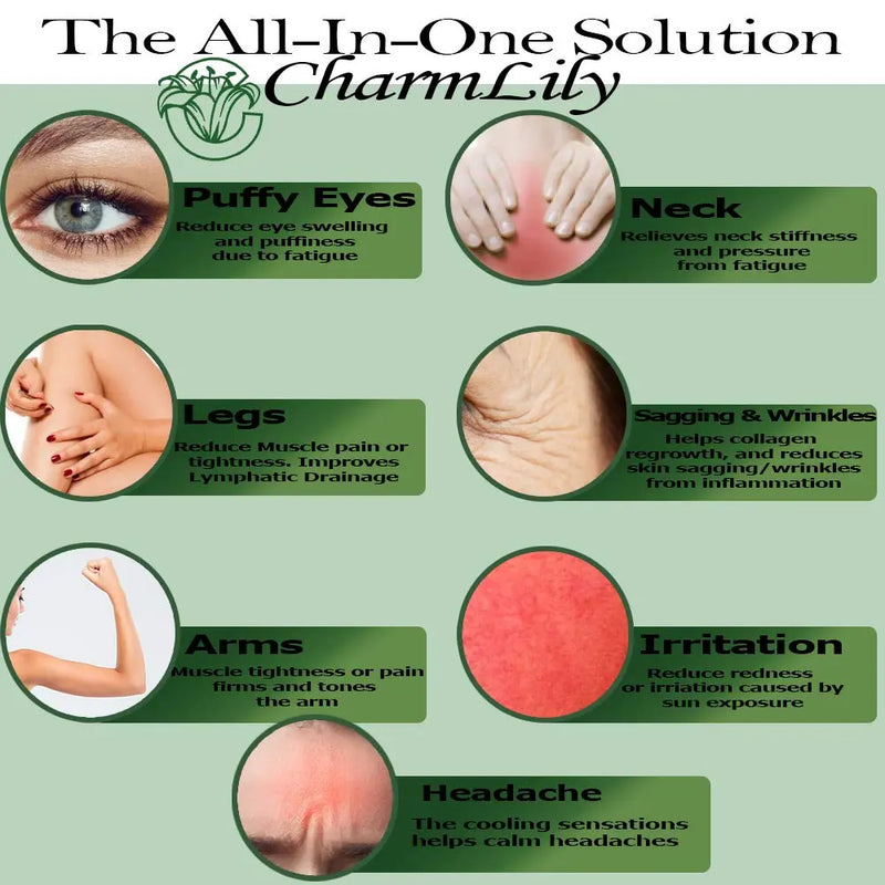 Jade & Ice Roller + Gua Sha Massager Tool Set for Face & Eyes by Charmlily, Puffiness, Reduce Wrinkle Aging, Migraine, Pain Relief on Neck & Body, Cold Facial Original Natural Stone - 3 in 1 CHARMLILY