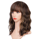 ENTRANCED STYLES Dark Brown Wigs with Bangs Wavy Bob Wig Brown Highlighted Wigs for Women Daily Party Cosplay Use ENTRANCED STYLES