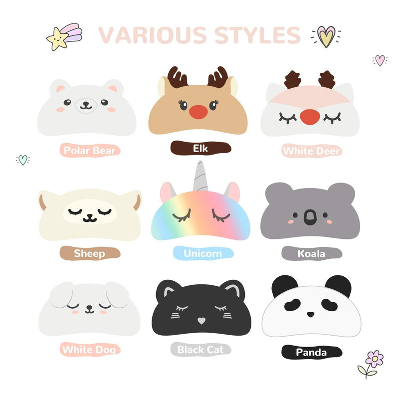 Cute Sleep Mask - Soft and Comfortable Animal Plush Blindfold Eye Cover for Kids Girls Women, Great Eyeshade for Travel, Shift Work, Meditation, Washable(White Deer) H HOMEWINS