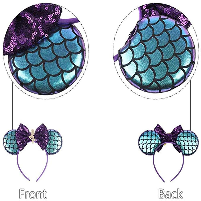 3D Mice Mouse Ear Hair Hoop，Sequin Mermaid Scale Bow Headband, Princess Birthday Party Festivals Cosplay Costume Accessories for Women Girls by JIAHANG JIAHANG Store
