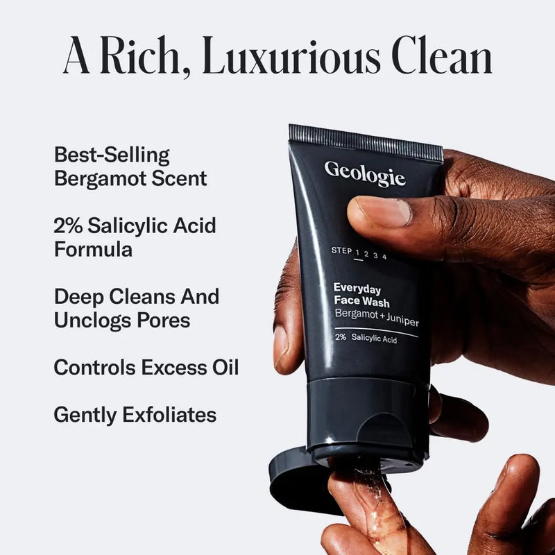 Geologie Complete Skincare Set for Men & Women | 3-Month Simple & Effective Daily Clear Skin Routine | Acne, Oily Skin, Dark Spots | Face Wash 2-Pack, Retinol Face Cream, SPF15 Moisturizer & Eye Cream Infinity Warehouse