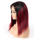 Ombre Lace Closure Wigs 4x4 Lace Front Wig, Straight Human Hair Wigs with Baby Hair, Drak Red Pre Plucked Glueless Brazilian Hair Lace Wigs (18", 1B/99J, Straight, 150% Density) ALISFEEL