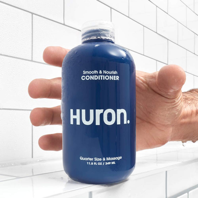 Huron - Men's Smooth & Nourish Conditioner. Lightweight conditioner rehydrates as it moisturizes, smoothes frizz, and restores shine. Fresh, clean scent. Sulfate-free. 100% vegan. 12 oz HURON