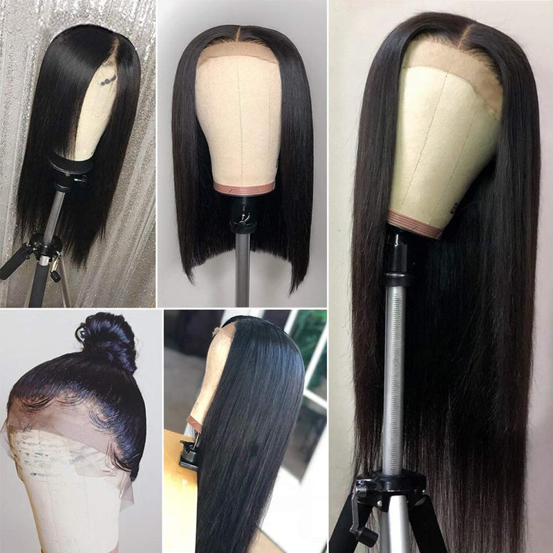 Wingirl Transparent Straight Lace Front Human Hair Wigs 13×4inch Lace Frontal Wig Pre Plucked with Baby Hair Natural Color (16inch, 220% denisty) Wingirl