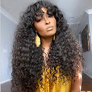 Water wave Human Hair Wigs with Bangs None Lace Front Wigs Human Hair for Black Women 150% Density Machine Made Brazilian Unprocessed Virgin Hair Wigs Natural Color (26 inch) Borchan