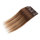Ombre Double Weft 100% Remy Human Hair Clip in Extensions Highlight Highlighted Thick Thickened Long Straight 8pcs 18clips 20" / 20 inch 150g 4T27P4 Medium Brown to Dark Blonde mix Medium Brown MY-LADY