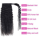 Seelaak 16 Inches Curly Hairpiece Wrap Around Ponytail Hair Piece with Clips Human Hair Ponytail Extensions 101g/set Magic Paste Binding Pony Tail Hairpiece for Black Women seelaak
