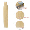 Tape In Hair Extensions Real Human Hair Invisible Seamless Skin Weft Double Side Tape Remy Human Hair Hightlight Balayage Natural Long Straight For Women(14'',30g/20pcs,