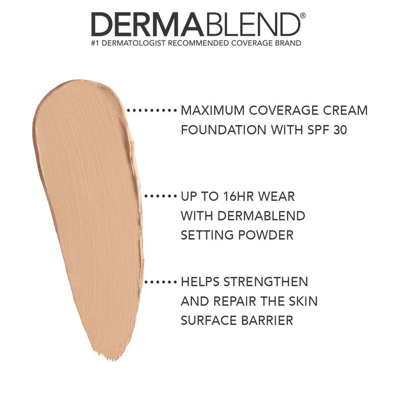 Dermablend Cover Creme High Coverage Foundation with SPF 30, 10N Warm Ivory, 1 Oz. Dermablend