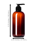 8oz Plastic Amber Bottles (6 Pack) BPA-Free Squeeze Containers with Pump Cap, Labels Included Aromine