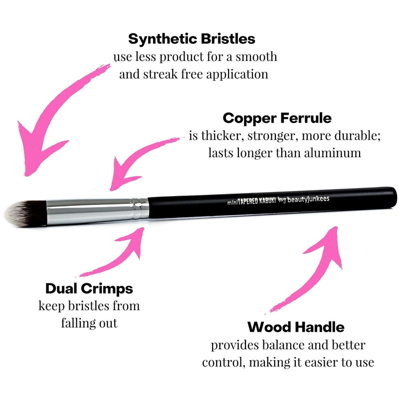 Kabuki Concealer Brush Under Eye - Beauty Junkees Mini Tapered Blending Makeup Brushes for Undereye Blender Buffer with Liquid Cream Powder Eyeshadow Cosmetics, Dense, Vegan Synthetic Beauty Junkees