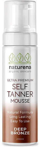 Naturena Self Tanner Tanning Mousse with Organic & Natural Ingredients, Tanning Lotion, Sunless Tanning Lotion for Darker Bronzer Skin, 6.7 Fl Oz NATURENA