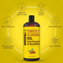 Pure Cold Pressed Sweet Almond Oil - Big 32 fl oz Bottle - Unrefined & 100% Natural - For Skin & Hair, with No Added Ingredients - Perfect Carrier Oil for Essential Oils Seven Minerals