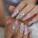 CoolNail Bling Jewelry Ballerina Coffin False Fake Nails 3D Marble Pink Glossy Extra Long Pointed Press On Salon Party Wear Nail Tips Coolnail
