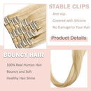 Hairro 100% Human Hair Clip in Extensions Thin 8 Inch Short Straight Bleach Blonde Human Hair Clip on Hairpieces 45g Machine Weft 8pcs 18 Clips for Women