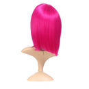 12 Inch Rose Pink Synthetic Wigs with Bangs, Colorful Cosplay Daily Party Wig for Women Natural As Real Hair+ Free Wig Cap Heat Resistant Fiber Short Straight Bob Magibrunette