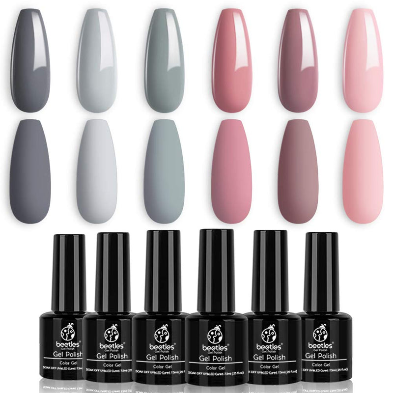 Beetles Bridesmaid Beauty Classic Gel Nail Polish Set - Nude Gray Pink 6 Colors Wedding Gel Polish Kit Popular Nail Art Design Soak Off LED Lamp Nail Polish Gel Manicure Kit New Year Holiday Gifts Set beetles Gel Polish