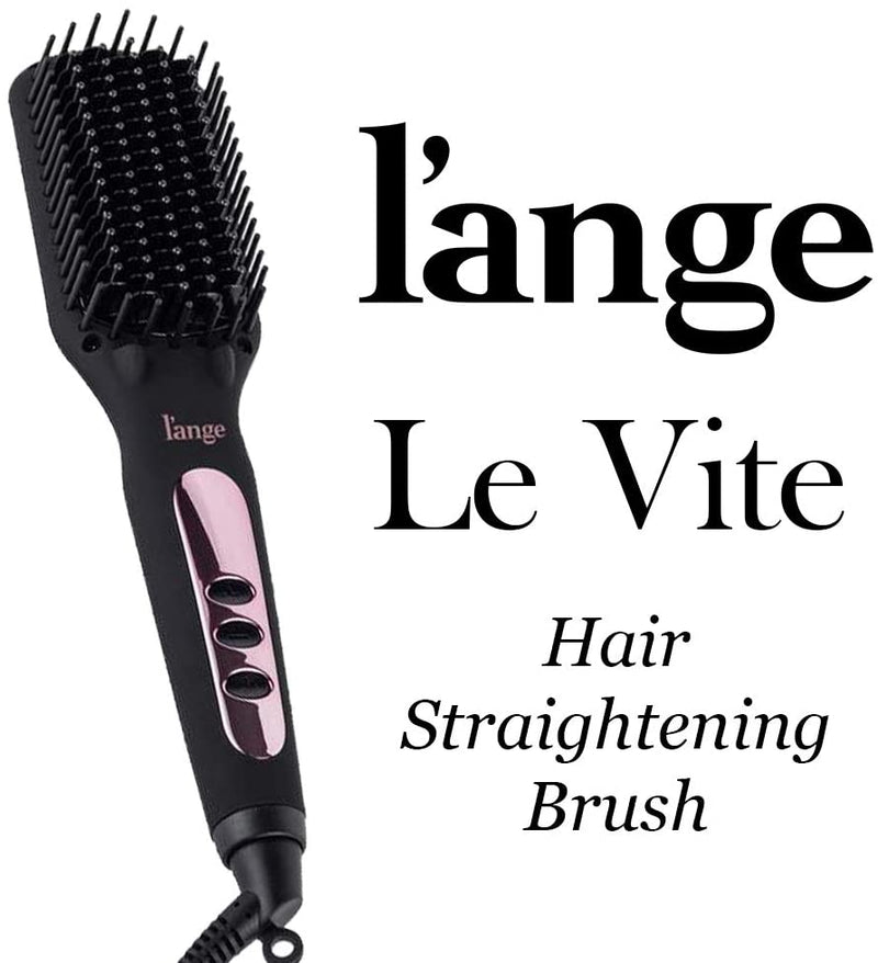 LâAnge Hair Le Vite Hair Straightening Brush | Double Negative Ion Technology for Smooth, Frizz-Free Hair | Easy, Quick Sleekness and Shine | Dual-Voltage Hair Straightener for All Hair Types (Black) l'ange