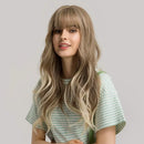 24"Women Synthetic Wigs Long Wavy Blond with Fluffy Air Bangs Light Esmee Store