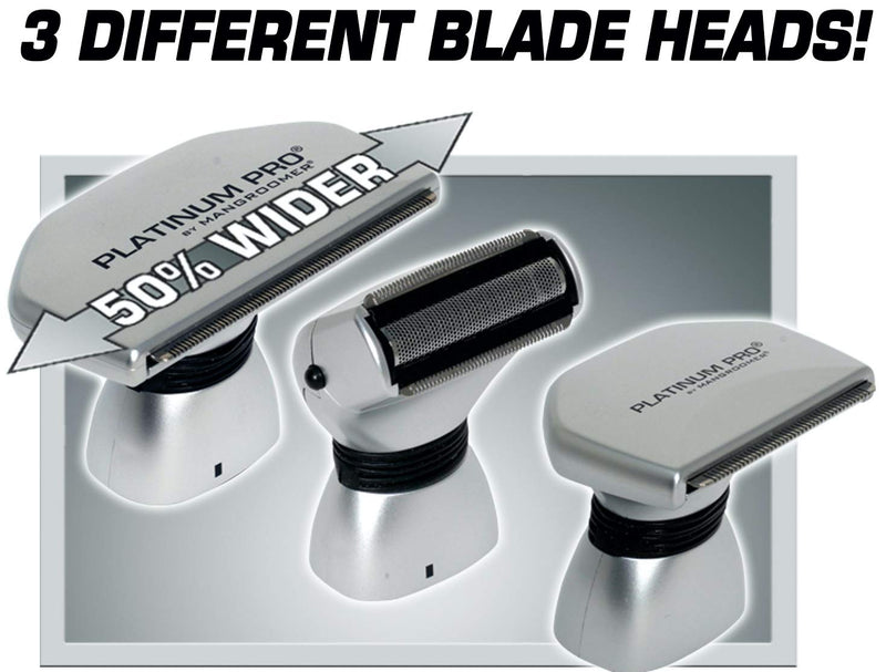 Platinum Pro by MANGROOMER New Back Shaver with 3 Shock Absorber Flex Heads, Power Hinge, Extreme Reach Handle & Bonus Case! (Generation 8.0), 4 Piece Set Platinum Pro