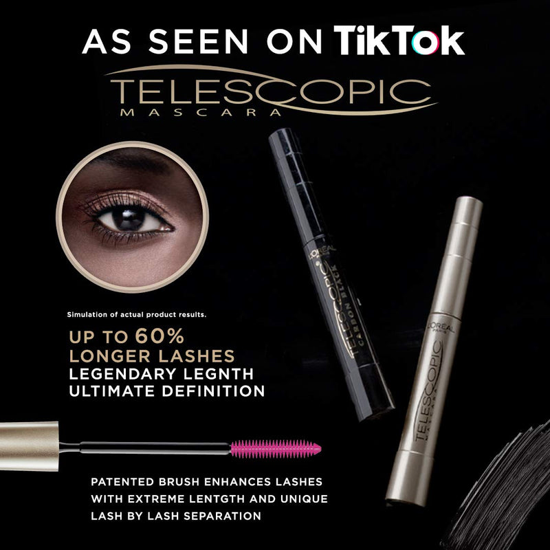 L'Oreal Paris Makeup Telescopic Original Lengthening Mascara, Blackest Black, 0.27 Fl Oz (Pack of 2) L'Oreal Paris