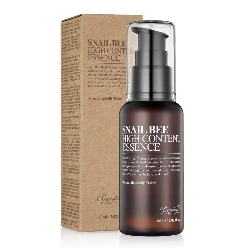 BENTON Snail Bee High Content Essence 60ml (2.02 fl. oz.) - Snail Secretion Filtrate & Bee Venom Contained Moisturizing Gel for Oily, Combination, Acne-Prone Skin, Dermatologically Tested BENTON