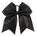 Kenz Laurenz Glitter Cheer Bows - Cheerleading Softball Gifts for Girls and Women Team Bow with Ponytail Holder Complete Your Cheerleader Outfit Uniform Strong Hair Ties Bands Elastics (1) (Black) Kenz Laurenz