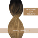 Doores Hair Extensions Clip in Human Hair Ombre Natural Black to Chestnut Brown and Honey Blonde Remy Clip in Human Hair Extensions Straight 120g 7pcs 20 Inch Doores