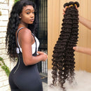 Brazilian Deep Wave Bundles with Closure (18 20 22+16) 10A Virgin Human Hair Bundles with Closure Wet and Wavy Curly Hair Weave 3 Bundles with Lace Closure Free Part YOCYTU