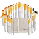 Champagne Makeup Brushes Set, Yuwaku Silver Foundation Powder Blush Eyeshadow Brushes Blending 32 Piece NO Shed Cruelty-Free Synthetic Fiber Bristles Cosmetic Brushes with Travel Case Daxstar