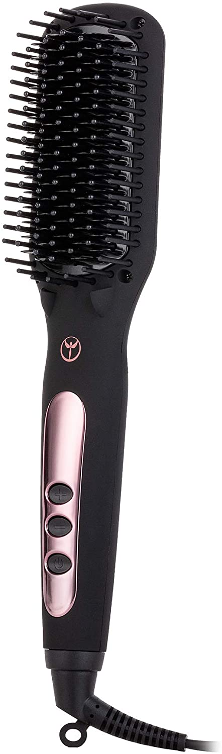 LâAnge Hair Le Vite Hair Straightening Brush | Double Negative Ion Technology for Smooth, Frizz-Free Hair | Easy, Quick Sleekness and Shine | Dual-Voltage Hair Straightener for All Hair Types (Black) l'ange