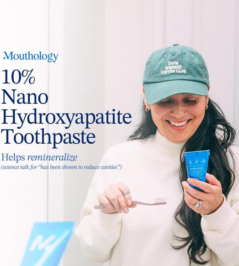 Mouthology 10% Nano Hydroxyapatite Toothpaste (Fluoride Free), Whitening, Remineralizing, Natural, Sensitive Teeth, SLS Free, Xylitol Nano-Hydroxyapatite Toothpaste for Adults, Mint 4oz (USA Made) Infinity Warehouse
