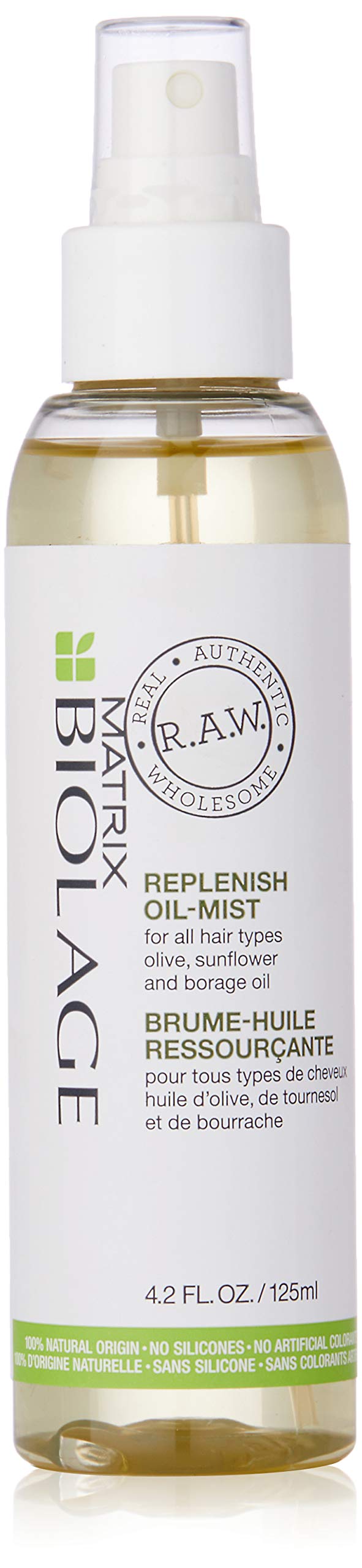 BIOLAGE R.A.W. Replenish Oil-Mist | Pre-Shampoo Treatment Smoothes & Conditions Hair | With Olive, Sunflower & Borage Oil | Silicone-Free | For All Hair Types | 4.2 Fl. Oz. BIOLAGE