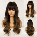 Esmee 24" Synthetic Wigs for Women Dark Roots Long Wig with Bangs Ombre Wavy Hair Realistic Simulation Scalp Middle Part.. Esmee Store