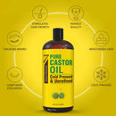 Pure Cold Pressed Castor Oil - Big 32 fl oz Bottle - Unrefined & Hexane Free - 100% Pure Castor Oil for Hair Growth, Thicker Eyelashes & Eyebrows, Dry Skin, Healing, Hair Care, Joint and Muscle Pain Seven Minerals