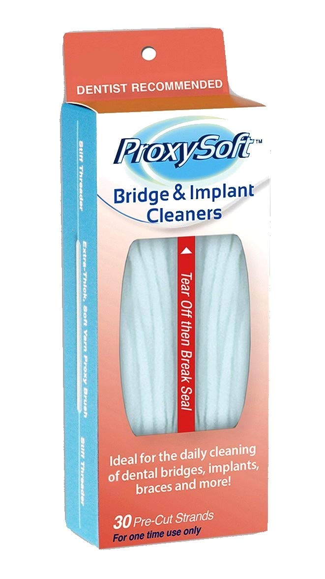 Proxysoft Dental Floss for Bridges and Implants 6 Packs - Floss Threaders for Bridges, Dental Implants, Braces with Extra-Thick Proxy Brush for Optimal Oral Hygiene -Teeth Bridge and Implant Cleaners Proxysoft