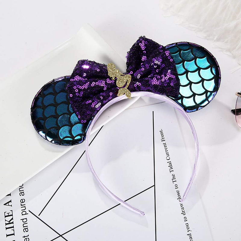 3D Mice Mouse Ear Hair Hoop，Sequin Mermaid Scale Bow Headband, Princess Birthday Party Festivals Cosplay Costume Accessories for Women Girls by JIAHANG JIAHANG Store