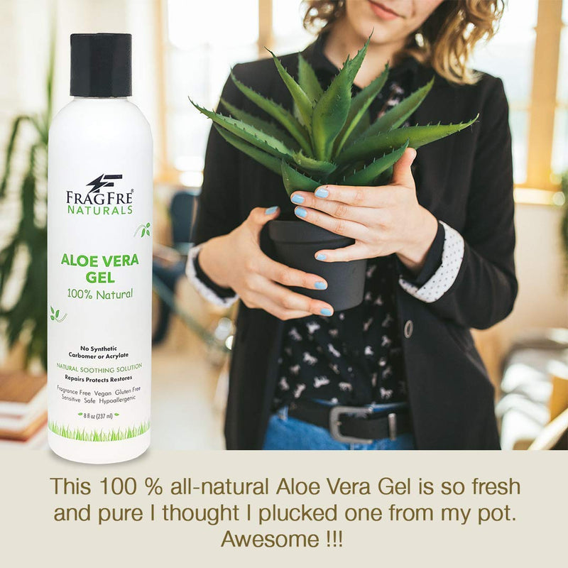 FRAGFRE All-Natural Aloe Vera Gel + Organic Aloe Vera Body Wash (2-Pack Gift Set) 8oz ea - 100% Natural Aloe Soothing Gel for Sensitive Skins - Fragrance Free Sulfate Free Gluten Free - Hypoallergenic FRAGFRE Store