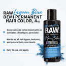 RAW Lagoon Blue Demi-Permanent Hair Color, Vegan, Free from Ammonia, Paraben & PPD, lasts over 45 washes, 4oz Ardell Store