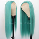 Maycaur Blue Green Color Synthetic Hair Wigs with Natural Hairline Long Straight Women's Wig Heat Resistant Synthetic No Lace Wigs for Fashion Women Maycaur