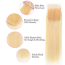 613 Honey Blonde Bundles with Closure 100% Brazilian Virgin Straight Human Hair 3 Bundles with 4×4 Lace Closure Remy Hair Weft Platinum Blonde Free Part 150% Density(14 16 18+12, 613) Aopusi