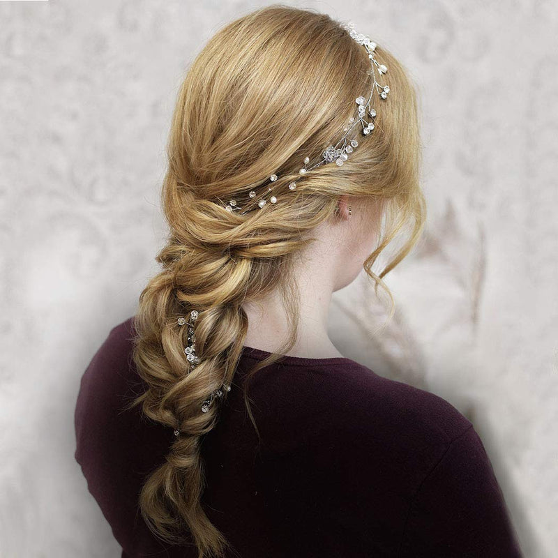Yean Bride Crystal Wedding Hair Vine Pearl Bridal Long Headband Hair Accessories for Women and Girls (Silver) Yean