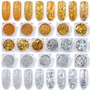 Spearlcable Holographic Nail Glitter 16 Boxes Nails Powder Nail Art Sequins Holo Shining Flakes Gold Silver Chunky Glitter Set Decals for Face Eyes Body Hair DIY Nail Art (pattern1) Spearlcable