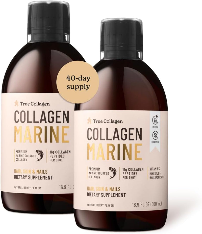 True Collagen Marine | 11,000 mg Hydrolyzed Collagen Liquid Supplement - 500 ml, 20 Day Supply | Hyaluronic Acid, Biotin and Vitamin C to Support Healthy Hair, Skin and Nails | Sugar-Free & Fat-Free Infinity Warehouse