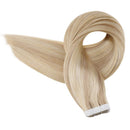 Fshine Tape In Hair Extensions 16 Inch Invisible PU Tape In Hair Color 16 Highlighted 22 Blonde Tape On Hair Extensions 20Pcs Soft And Silky Tape In Hair 50 Grams Seamless Tape In Hair Fshine Store