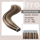 80g/pack Remy Tape in Hair Extensions Human Hair 12 Inch 40pcs Highlight