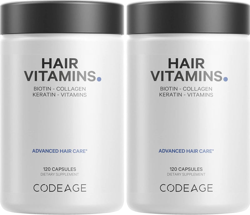 Codeage Hair Vitamins 10000 mcg Biotin, Keratin, Collagen, Vitamin A, B12, C, D3, E, Zinc, Turmeric, Probiotics, Enzymes, Inositol - Hair Care Support - Healthy Hair Supplement Pills - 2 Pack Infinity Warehouse